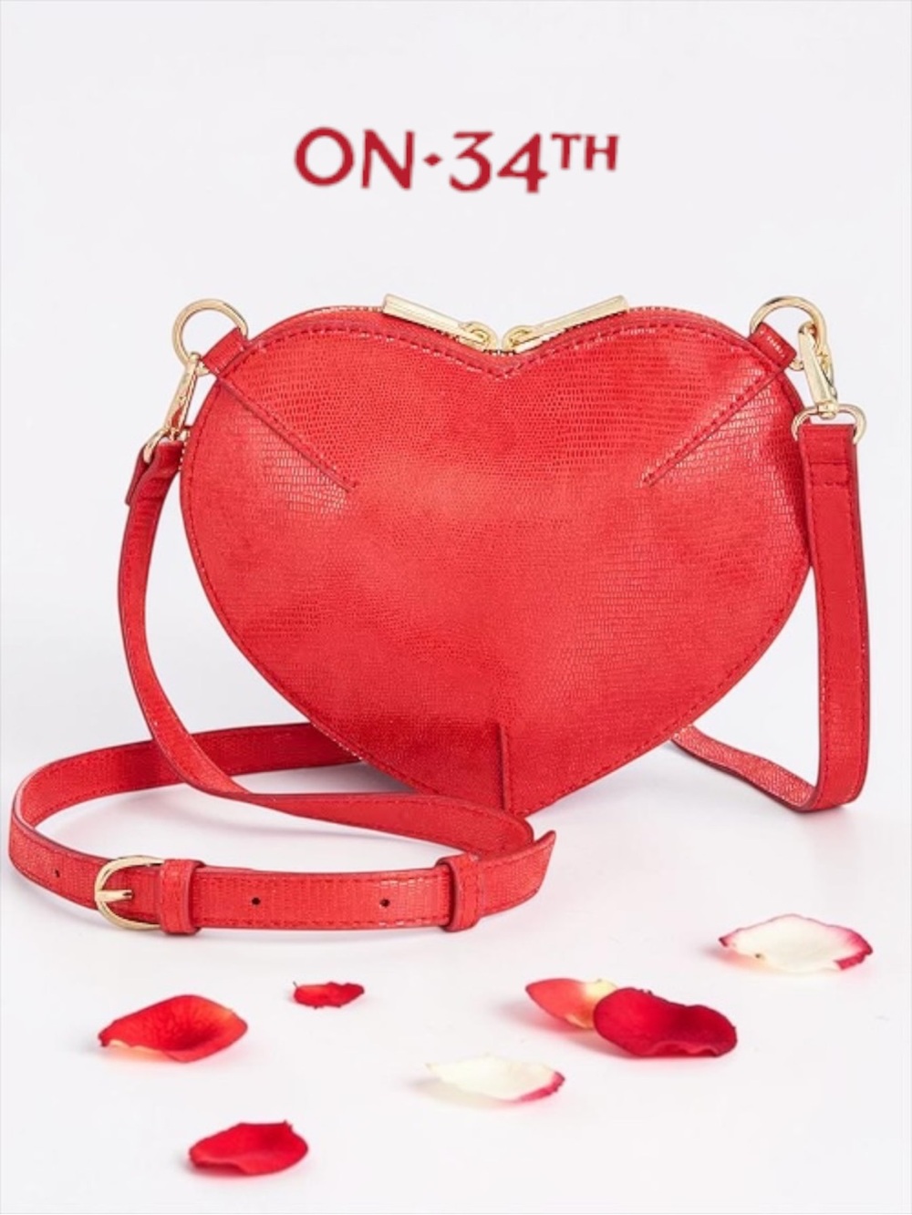 NWT On 34th Barrii Lizard Mini Heart Crossbody Bag Red
